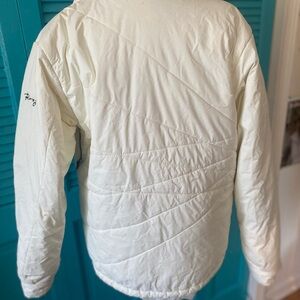 Roxy white ski jacket, size large forest print inside